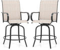 Giantex Set of 2 Swivel Outdoor Bar Stools, All-Weather Bar Height Patio Chairs, 330LBS Capacity, 360 Rotating Outside Bar Chairs with High Back Armrests, for Porch Yard Lawn Garden Pool (Grey)