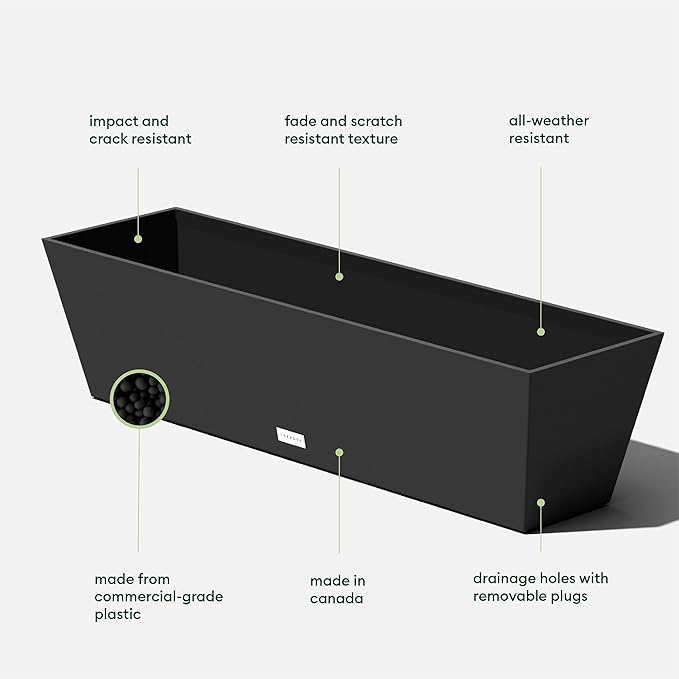 Veradek Pure Series Window Box Planter - Long Rectangular Planter for Indoor or Outdoor Windowsill/Balcony | Durable All-Weather Use with Drainage Holes | Modern Decor for Herbs, Small Plants, Flowers