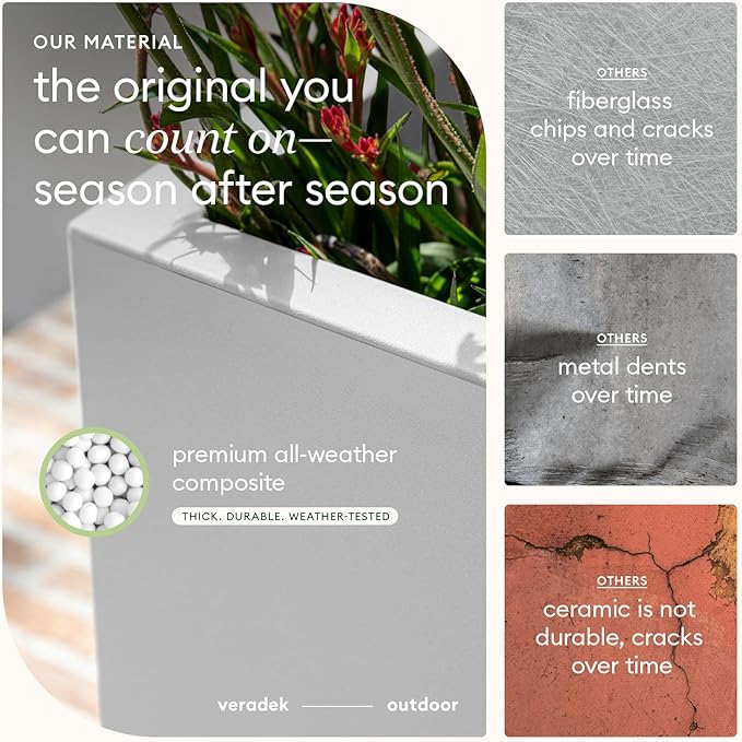 Veradek Span Plastic Box Series Planter - Tall Rectangular, White, All-Weather Resistant, Removable Insert Bucket, Modern Design, Indoor/Outdoor Use