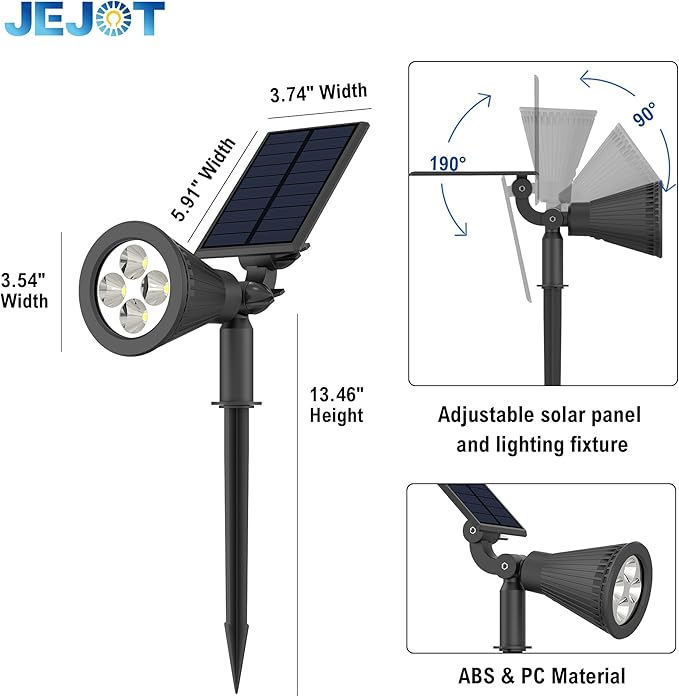 Solar Lights Outdoor Waterproof IP65,6500K Super Bright LED,2 Lighting Modes, Solar Powered Yard Garden Solar Spot Lights for Flag Landscape Auto On/Off-8 Pack