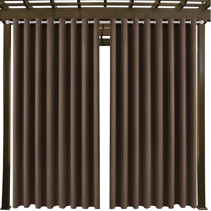 Outdoor Patio Curtain Waterproof Darkening Thermal Insulated Indoor Curtains for Bedroom, Porch, Living Room, Pergola, Cabana, W105 x L120 Extra Wide Room Divider, Set of 2 Panels, Brown