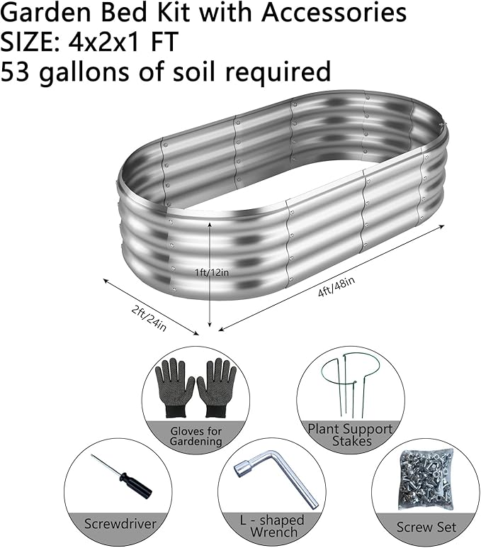 Galvanized Metal Planter Raised Garden Bed Kit for Gardening Outdoor Garden Box Raised Flower Bed 2PC Metal 4X2X1FT