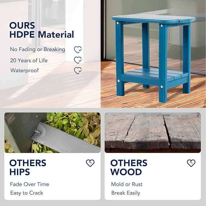 nalone Adirondack Side Table 16.5" Outdoor Side Table HDPE Plastic Double Adirondack End Table Small Table for Patio(Navy Blue)