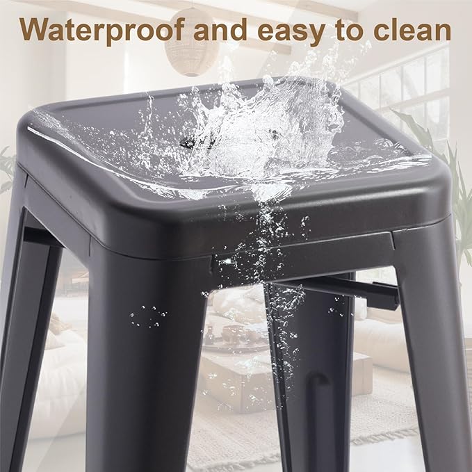 Stackable Metal Bar Stool Backless Indoor-Outdoor Counter Stools Fullmetal Dinning Chairs Set of 4 (Black, 30 Inch)