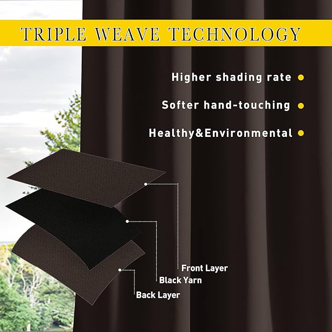 NICETOWN 2 Panels Outdoor Curtains for Patio Extra Wide 84", Waterproof & Windproof Grommet & Back Tab Fixed Top and Bottom Thermal Insulated Drapes with Rope for Gazebo, Toffee Brown, W84 x L84