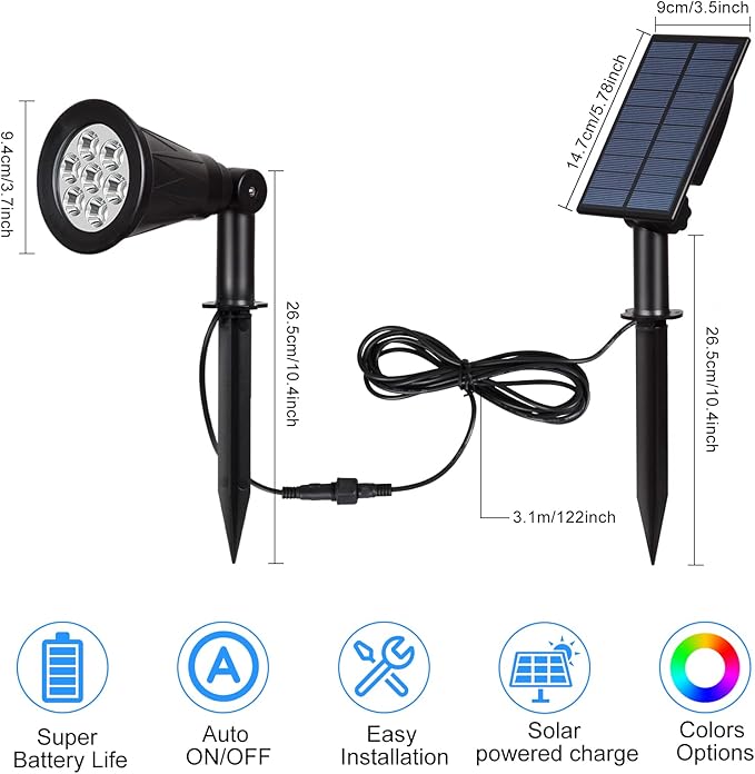 T-SUNUS RGB Solar Landscape Spotlights Christmas, Color Changing Spot Lights Waterproof IP65 Garden Pond, 180° Adjustable Halloween Wall Tree Light Separately Installed for Outdoor Indoor 2 Pack
