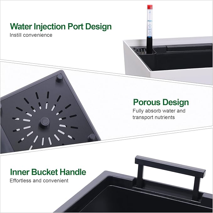 Garvee 22.5" Tall Planters Set of 2, Outdoor＆Indoor Black Planter Pots, High Front Porch Planter Pots with Drainage Holes＆Water Level Monitor＆Inner Bucket,White