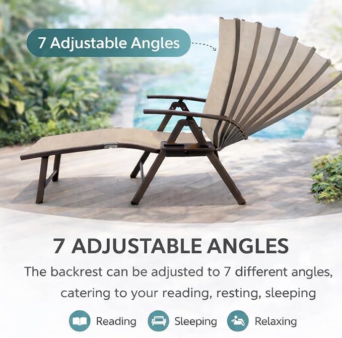 Kozyard Aluminum Outdoor Chaise Lounge Chair, Adjustable Reclining Patio Lounge with Drink Holder, Weather-Resistant Pool, Deck & Yard Recliner, Assemble-Free (1Pack, Beige)