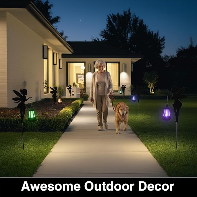 Solar Fairy Garden Decorations Solar Lighting 1 Pair – Outdoor Color-Changing Fairy Statues with Metal Stakes, Garden Ornaments for Lawn, Yard, Patio Decor (Type B Color-Shifting)