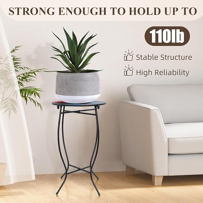 Small Outdoor Table, 21 Inch Heigh Weather Resistant Metal Round Outdoor Indoor End Table Side Table for Patio Yard Porch Balcony Garden Bedside, Easy Assemble