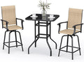 3-Piece Patio Bar Set with Textilene Swivel Bar Stools, All-Weather Bar Height Tempered Glass Table and Chairs for Lawn, Garden, Balcony, Deck, Backyard, Rustproof Frame-Light Brown