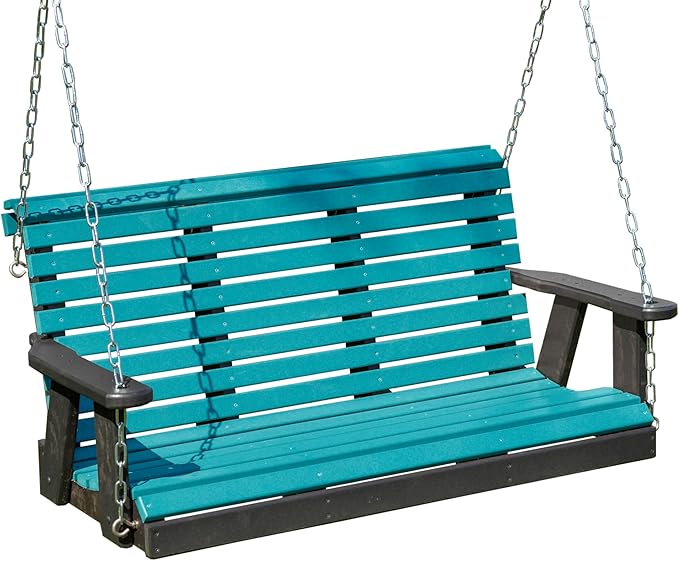 Poly Lumber Wood 4FT Porch Swing Amish Craftsmandship Made in USA HDPE with No wood fibers and 1000 lbs Limit. Stainless Steel hardware.Signature Rollback design for Patio Outdoor Backyard Garden Park