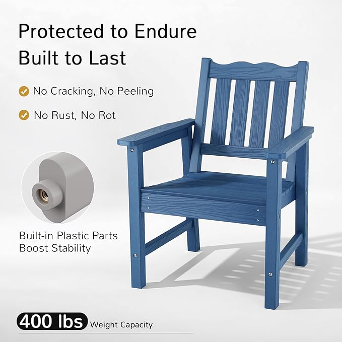 Stoog Outdoor Bench & Chairs Set, All-Weather Patio Furniture Set, Include 2 Patio Chairs and 1 Patio Bench, for Porch, Backyard, Lawn, and Garden, Blue
