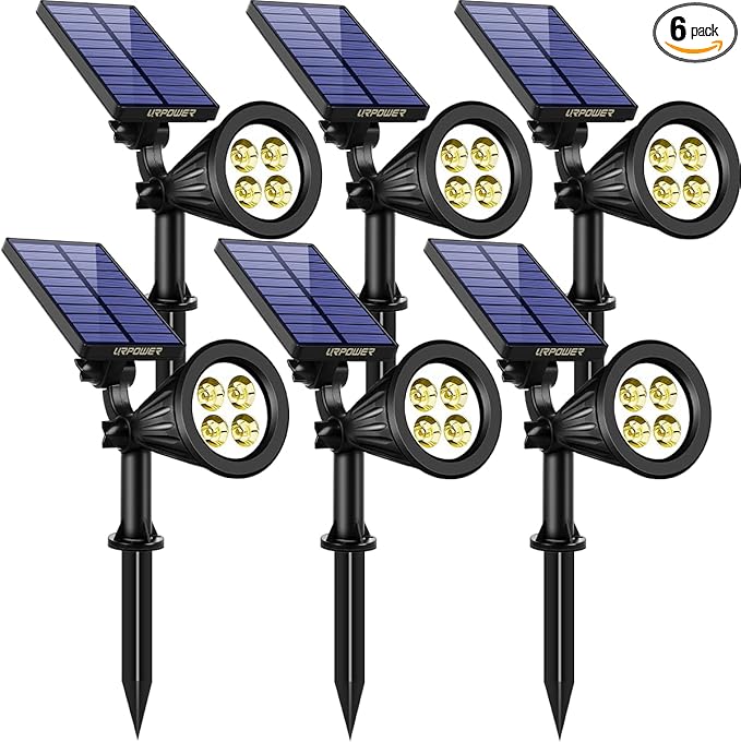 URPOWER Solar Lights Outdoor, Adjustable Spot Lights Outdoor, 2-in-1 Waterproof Landscape Spotlights Wall Light, Dusk-to-Dawn Solar Powered Light for Garden, Yard (6 Pack,Warm White)