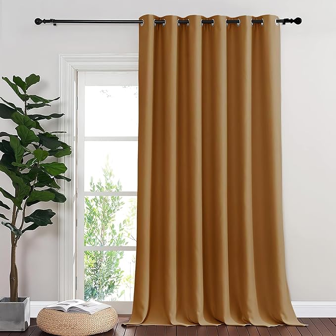 NICETOWN Room Divider Curtain 132 Inches Long, Wide Blackout Sliding Door Curtain for Bedroom, Room Darkening Privacy Window Curtain for Patio Door (1 Panel Set, Gold Brown, 80 x 132 Inch)