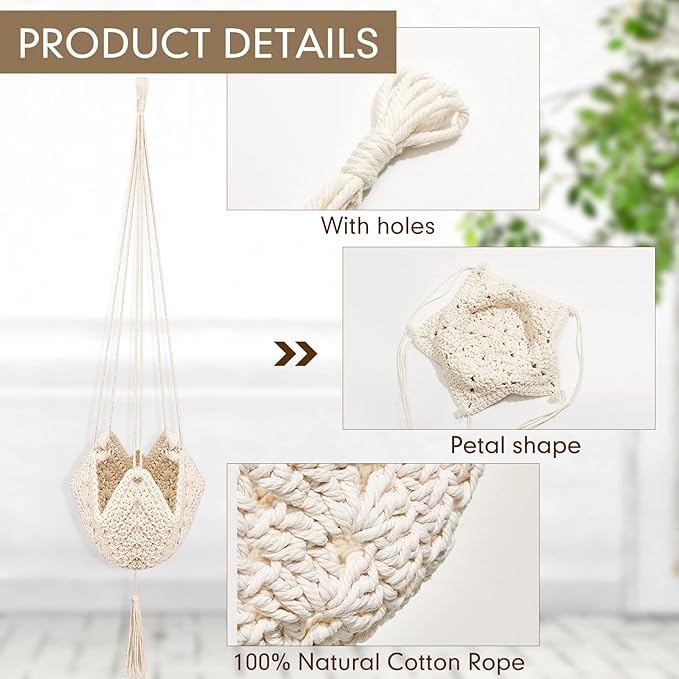 Shappy 2 Pack Jute Crochet Long Plant Hanger for 3 Inch to 12 Inch Pots, Macrame Plant Holder Rope with S Shaped Hooks for Halloween Home Decor (White)