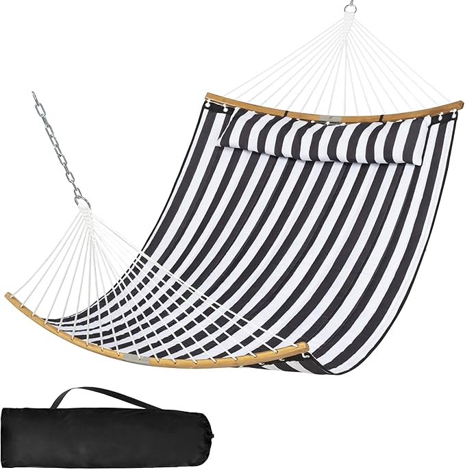 SUNCREAT Hammocks for Outside Hanging Tree Hammock for Outdoor, Large Replacement Hammock for Stand, Black Stripes