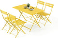 MELLCOM 5-Piece Foldable Patio Dining Set with Rectangular Table and Chairs, Weather-Resistant Iron Outdoor Dining Set for 4 People, Outdoor Table and Chairs for Patio, Yard, Indoor, Yellow