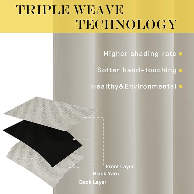 NICETOWN Blackout Natural Curtain for Living Room - Grommet Thermal Insulated Solid Room Darkening Thermal Curtain Drape Sound Reducing for Bedroom (1 Panel, W52 x L120)