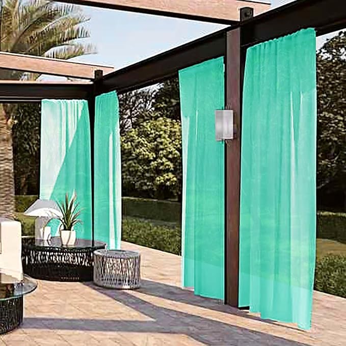 SpaceDresser Waterproof Outdoor Sheer Curtains for Patio - 4 Panels Rod Pocket Indoor Voile Sheer Curtain for Living Room,52W x 108L inch, Turquoise