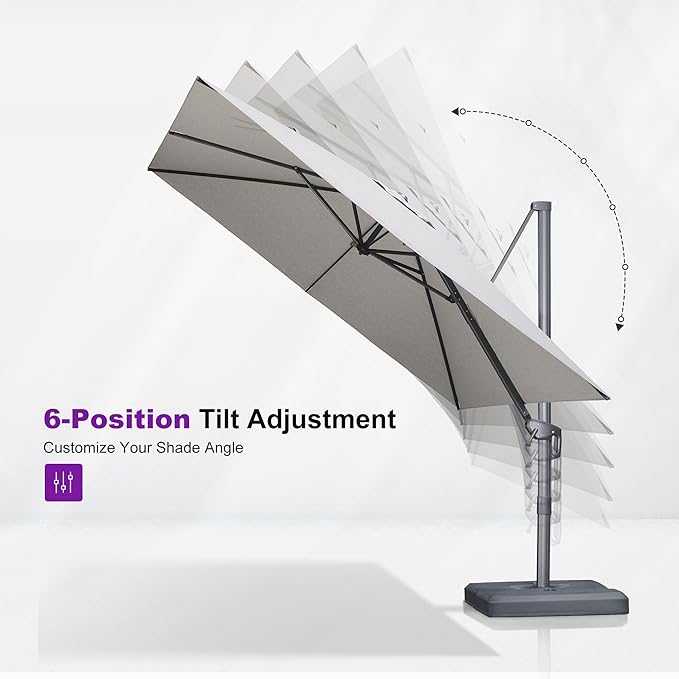 PURPLE LEAF 10' X 13' Rectangle Cantilever Umbrella with Base Outdoor Large Aluminum Patio Umbrella with 3-Year Fade Resistance Recycled Fabric and 360-degree Rotation for Deck Pool, Pebble Grey