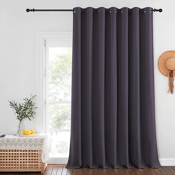 NICETOWN Blackout Patio Curtains 100 x 144 Inches Long for Sliding Door Extral Wide Blackout Curtain Panels Thermal Insulated Room Divider - Grommet Top, 100" W x 144" L, 1 Panel, Greyish Purple