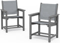 SERWALL Textilene Outdoor Dining Chair Set of 2, HDPE Frame with Textile Chair Seat, Holds up to 300 LBS, All Weather Resistant Chairs for Lawn, Garden, Yard and Poolside, Gray, Grey