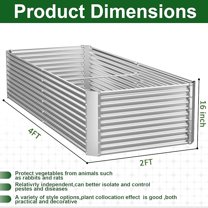 2 Pack Tall Corrugated Galvanized Steel Raised Garden Bed Outdoor, Metal Above Ground Garden Bed for Vegetables and Flowers, Rectangle Raised Beds for Gardening-4x2FT