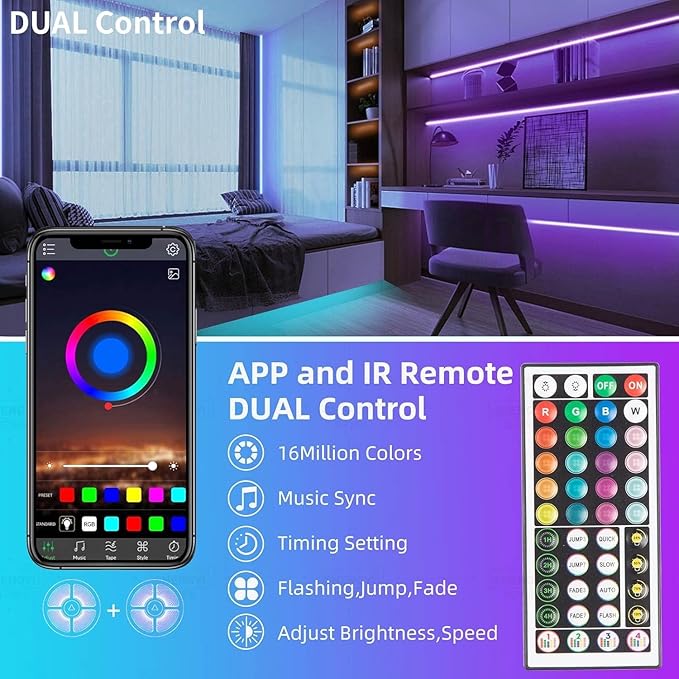 KSIPZE Led Strip Lights 200ft(2x100ft) RGB Music Sync Color Changing Bluetooth Led Lights with Smart App Control Remote Led Lights for Bedroom Room Lighting Flexible Home Décor