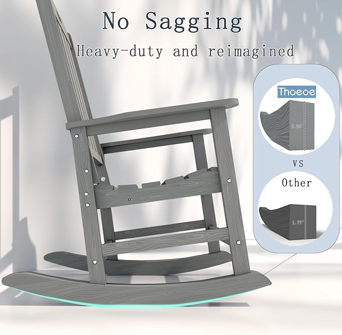 Oversized Rocking Chair, Outdoor Rocking Chair for Adults, All Weather Resistant Porch Rocker for Lawn Garden, Grey