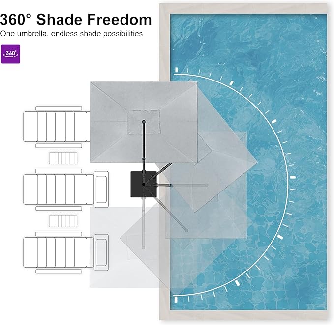 PURPLE LEAF Patio Umbrella 10' X 13' Rectangle Cantilever Umbrella Large Aluminum Outdoor Umbrellas with 360-degree Rotation & UPF40+ Premium Fabric for Deck Pool Garden Yard, Pebble Grey