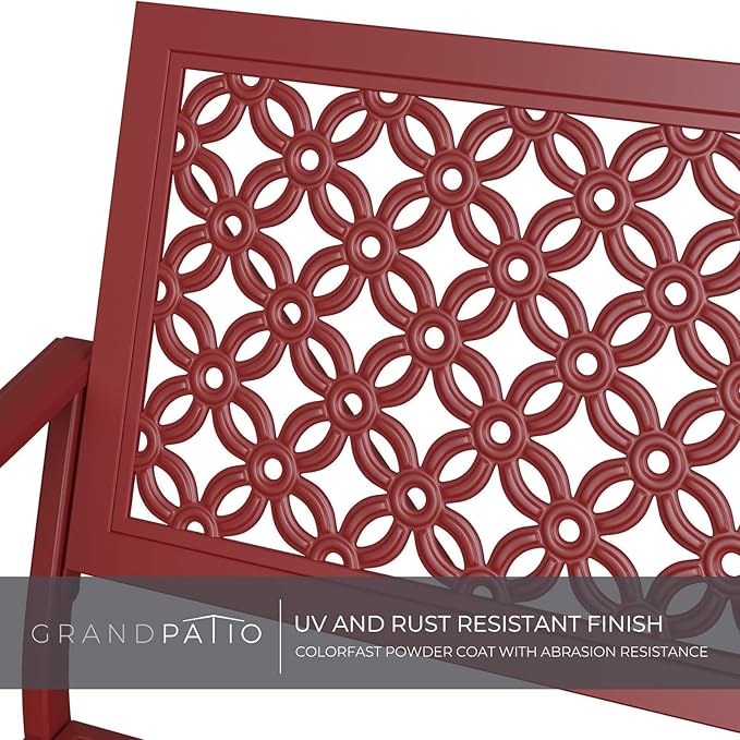 Grand patio Garden Bench, Outdoor Benches with Anti-Rust Metal Powder Coated Frame, Patio Bench for Front Porch Park Outside Furniture Decor, Cherry Red