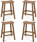 Weatherproof Bar Stools Set of 4, 28" Height Outdoor Bar Stools Holds up to 400 lbs, Saddle Seat, Bar Height Stools for Patio, Garden, and Kitchen Island, Teak
