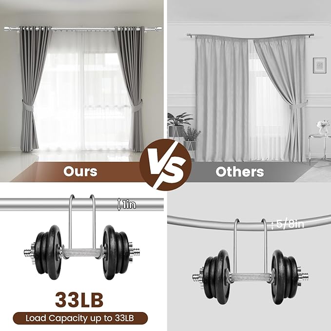 1” Diameter Silver Curtain Rod Itself is 30-60 inch 2 Pack, Fit 30 to 56 Windows with Heavy Duty Adjustable Telescopic Rod，Splicing Metal Extra Long Curtain Rod for Windows Sliding Glass Door