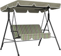 Outsunny 3-Seat Outdoor Patio Swing Chair with Removable Cushion, Steel Frame Stand and Adjustable Tilt Canopy for Patio, Garden, Poolside, Balcony, Backyard, Beige & Green
