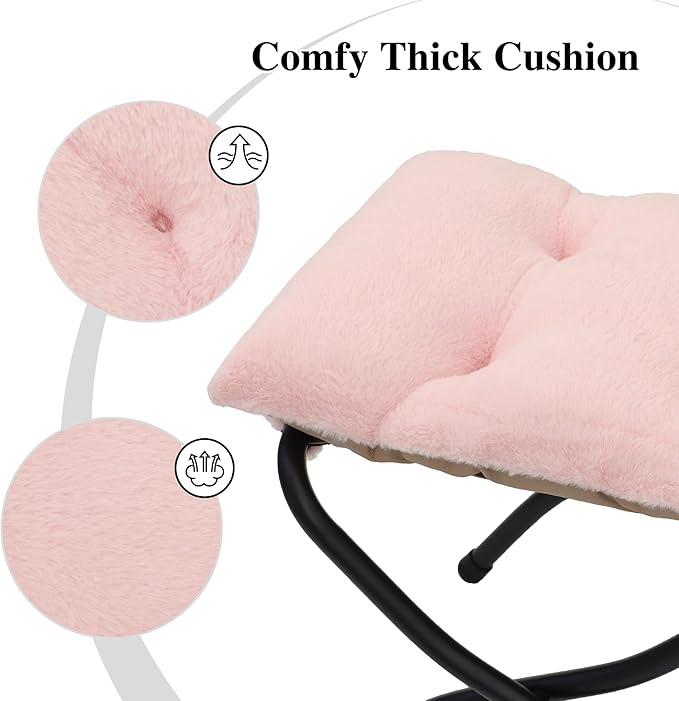 15"(H) Folding Ottoman, Foldable Footrest Stool, Portable Small Foot Stool for Couch, Collapsible Foot Rest Ottoman for Sofa, Accent Padded Ottomans for Living Room, Bedroom, Pink