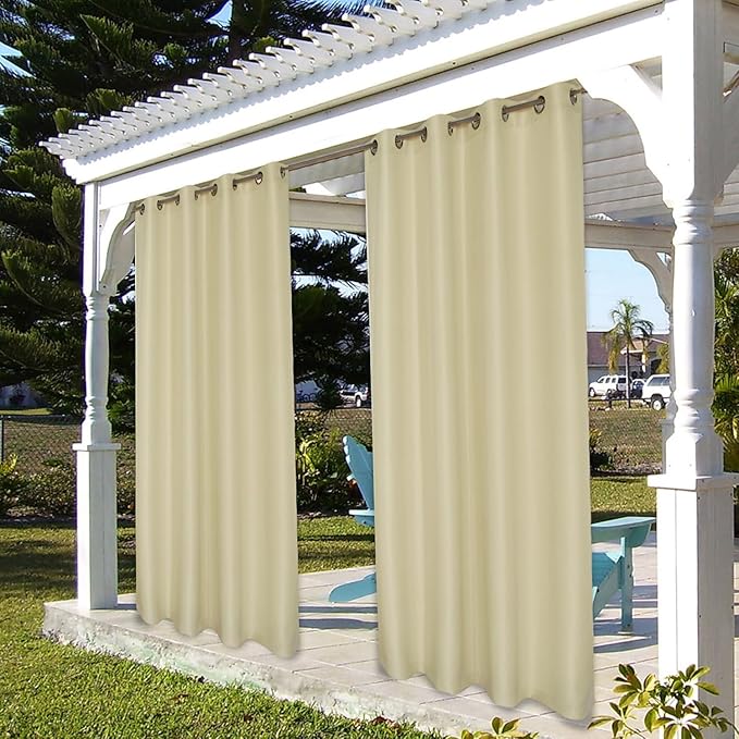 BONZER Waterproof Indoor/Outdoor Curtains for Patio Thick Privacy Grommet Curtains for Bedroom, Living Room, Porch, Pergola, Cabana, 1 Panel, 84W x 95L inch, Cream