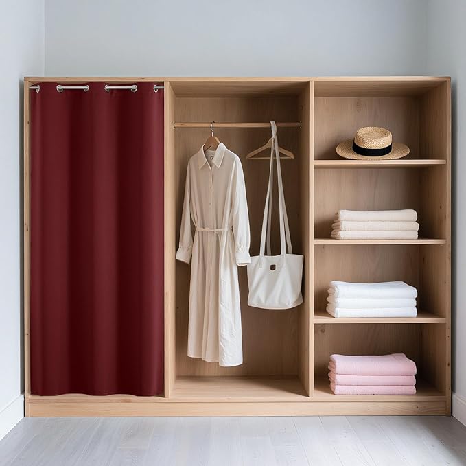 Joydeco Blackout Door Curtain for Doorway Privacy 72 Inches Long, Grommet Closet Curtain for Open Closet, Room Divider for Bedroom Living Room (Burgundy Red, 52Wx72L, 1 Panel)