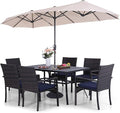 Sophia & William Patio Outdoor Table and Chairs Set with Umbrella Beige, Patio Dining Sets for 6, 7 Pieces Patio Table Set for Backyard Deck Porch Outside, Metal Table with Cushioned Rattan Chairs