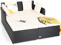 HAPPYGRILL Outdoor Daybed Rattan Wicker Patio Daybed with Padded Cushions Pillows and Sturdy Aluminum Foot, Patio Sofa Furniture Set for Garden Porch Poolside