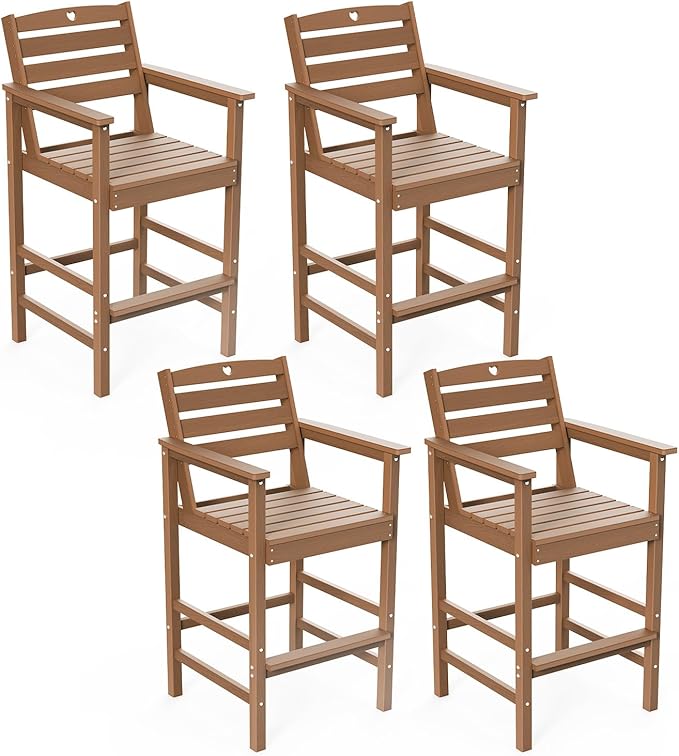 Patio Bar Table,Adirondack Chairs and Table 4 Pieces Set, Bar Height Chairs Set of 4, Outdoor Bar Stools Set,Weather-Resistant Outdoor Furniture for Deck, Balcony, Poolside Easy Assembly