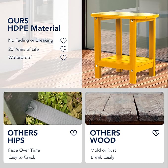 nalone Adirondack Side Table 16.5" Outdoor Side Tables HDPE Plastic Double Patio Small Table for Outdoors (Orange)