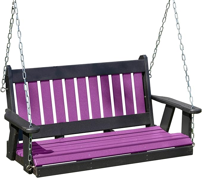 Poly Lumber Wood 4FT Mission Porch Swing Amish Craftsmandship Made in USA HDPE with No Wood fibers 1000 lbs Limit. Stainless Steel Hardware.Signature Design for Patio Outdoor Backyard Garden Park