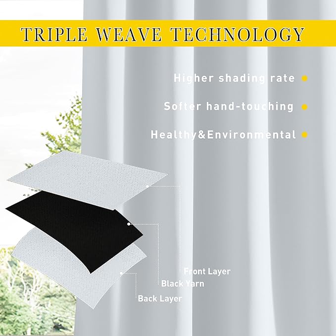 NICETOWN Blackout Outdoor Curtains for Patio Windproof 2 Panels Top & Bottom Pocket & Back Tab, Thermal Fixed Waterproof Safe Drapes Keep Privacy for Yard/Porch, Greyish White, W52 x L95