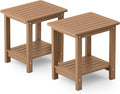 YEFU Outdoor Side Table for Patio: 16" HIPS Weather - Resistant Adirondack Tables Set of 2 - Small Square End Tables for Backyard Pool Porch Balcony - Indoor Outdoor Double Layer Table Teak