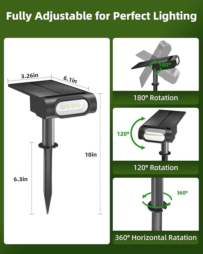 EZVALO Solar Spot Lights Outdoor IP67 Waterproof, Adjustable Solar Landscape Lights, 3 Lighting Modes Solar Spotlights for Outside Yard Garden Plant Trees Pathway Flag (Warm White-4Pack)