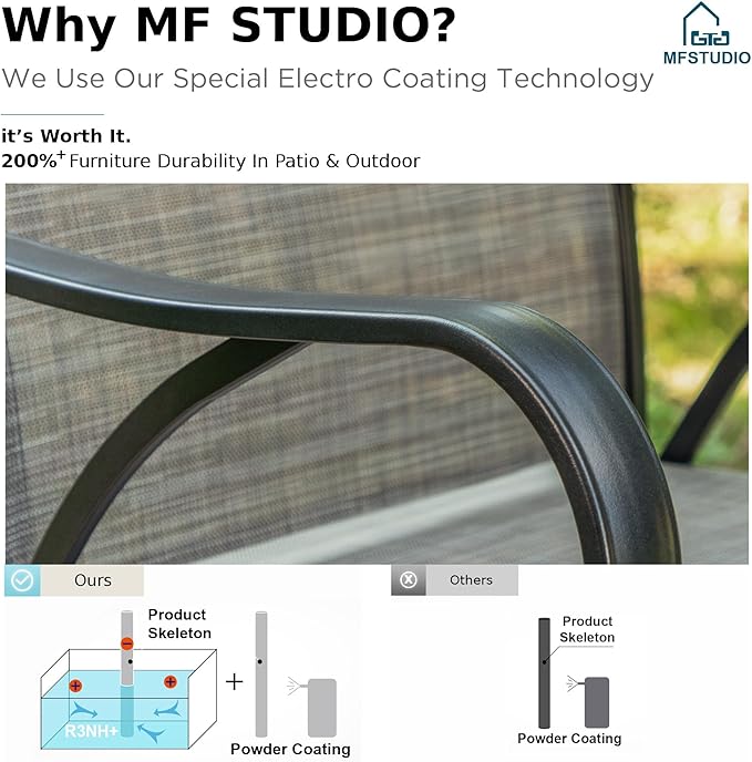 MFSTUDIO Outdoor Bar Stools Set of 4, Swivel Bar Height Patio Chairs Outdoor Barstools High Top Patio Swivel Bar Chairs with Armrest, Breathable Textilene, Grey