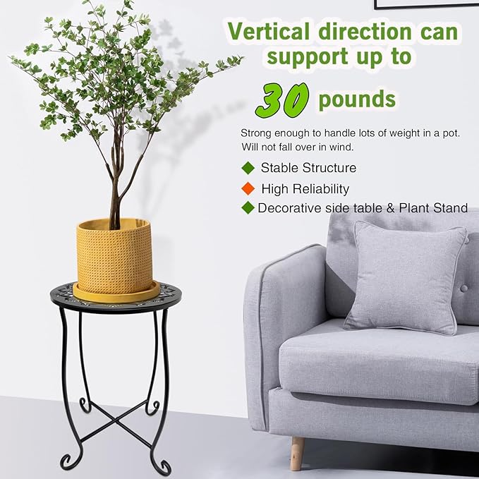 Fashion&cool Outdoor Side Tables for Small Space, 2 Pack Patio Side Table, Weather Resistant Metal Small Round Outdoor Side Table for Patio Yard Porch Balcony Garden Bedside, Plant Stand
