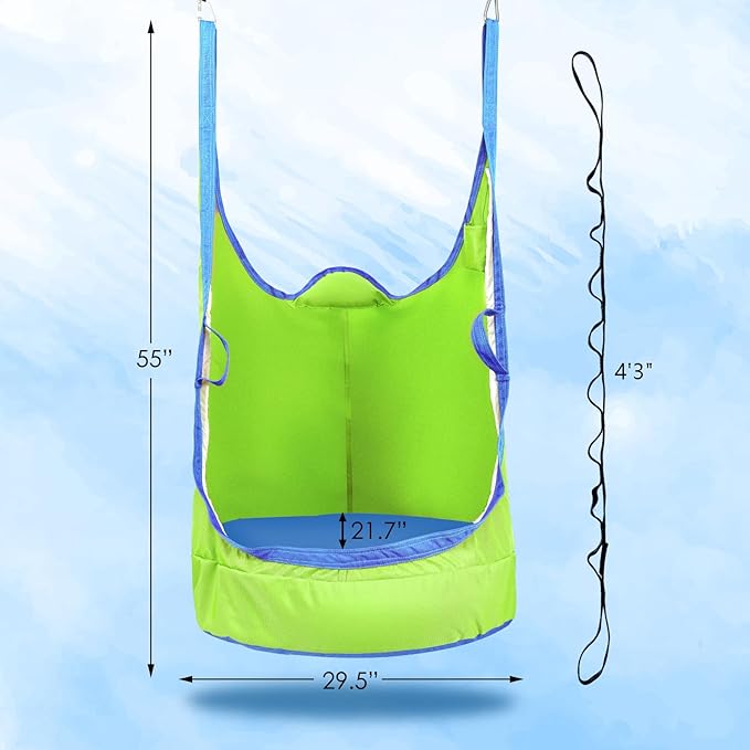 YAERSI Upgraded Kids Pod Swing Chair,Child Hanging Hammock Chair with Led Lights,900D Oxford Cloth Pod Swing Seat for Indoor and Outdoor with All Accessories (Green)