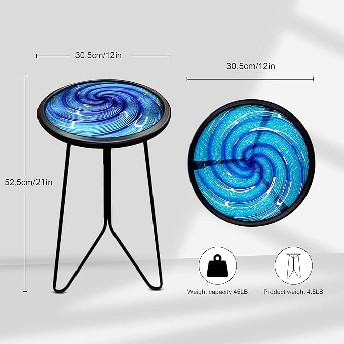 LIFFY Patio Side Table, Small Round End Table, Metal Side Table Outdoor, Small Porch Table for Indoor Balcony Furniture Decor (Blue 12 inch)
